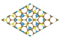 Geometry of the two-dimensional graphene/MoS₂ structure from the study (the green frame indicates the boundaries of the periodic supercell)